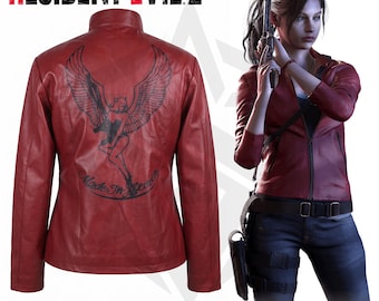 Resident Evil 2 Claire Redfield Leather Jacket - Made in Heaven Embroidered Jacket