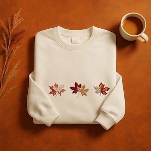 Besticktes Herbst Blätter Sweatshirt, Herbst Ahorn Blatt Shirt, Gemütlicher Cottagecore Rundhalsausschnitt, Erntedank Geschenk, Natur Liebhaber Ästhetisches Top