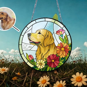 Stained Glass Custom Pet Gift | Dog Portrait Suncatcher | Pet Owner Gift | Dog Memorial Window Decor | Handcrafted Sun Catcher