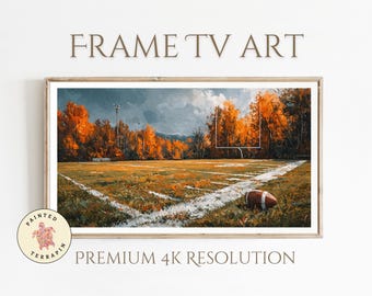 Herfst voetbalveld lijst tv-kunst | Digitale download herfstlandschap | Game Day Smart TV Art | Gezellig voetbaldecor
