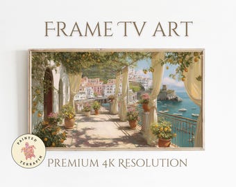 Italian Summer Frame TV Art - Amalfi Coast Digital Download - Mediterranean Terrace Wall Art for Frame TV