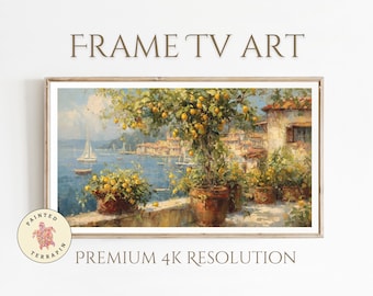 Italian Summer Frame TV Art - Amalfi Coast Digital Download - Mediterranean Terrace Wall Art for Frame TV