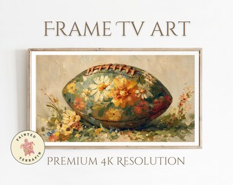 Bloemen voetbalolieverfschilderij voor lijst tv | Digitale kunst herfstbloemen downloaden | Grappig herfstvoetbaldecor