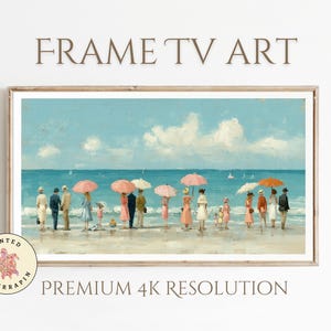 Vintage Beach Scene Art for Frame TV, 1920s Coastal Wall Art, Digital Download, Retro Seaside Decor, Impressionist Painting Pastel Art