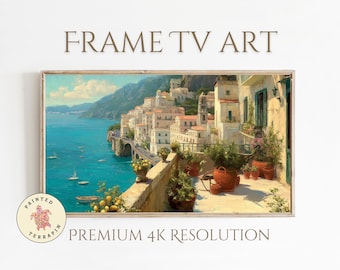 Italian Summer Frame TV Art - Amalfi Coast Digital Download - Mediterranean Terrace Wall Art for Frame TV