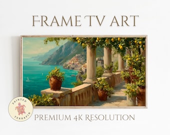 Italian Summer Frame TV Art - Amalfi Coast Digital Download - Mediterranean Terrace Wall Art for Frame TV