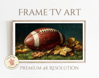 Voetbalkunst herfst | Digitale tv-download herfstlijst | Gezellig herfstsportschilderij | Rustiek voetbaldecor