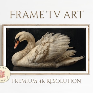Vintage Swan Portrait on Black | Frame TV Art Digital Download | Elegant Bird Painting | Classic Fine Art for Frame TVs | Cottagecore Art