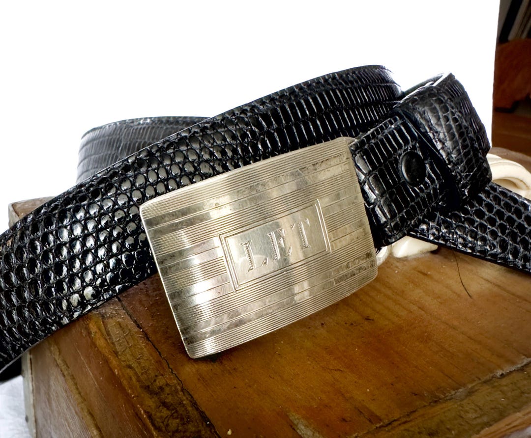Vintage Tiffany &co Sterling Monogram LET Buckle Lizard Belt  display picture 1