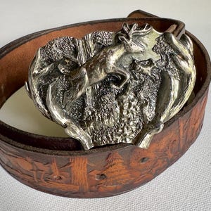 vintage deer  belt buckle and belt