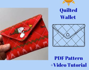 Quilted Card Holder Sewing Pattern: Video Tutorial + PDF Download, Beginner Friendly Mini Wallet