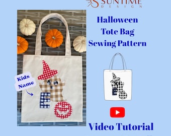 Halloween-Tragetasche: Nähvorlage für eine „Süßes oder Saures“-Tasche (PDF-Vorlage) mit Applikationen von Geist und Kürbis