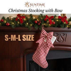 Quilted Christmas Stocking Sewing Pattern with Bow: 3 Size Small-Medium-Large Farmhouse Xmas Stocking Beginner-Friendly Video Tutorial