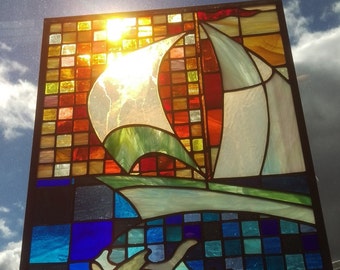 Sailboat Sunset Geometric Stained Glass