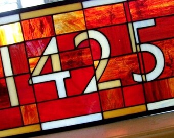House Numbers in Stained Glass with Contemporary Font 4-Digit