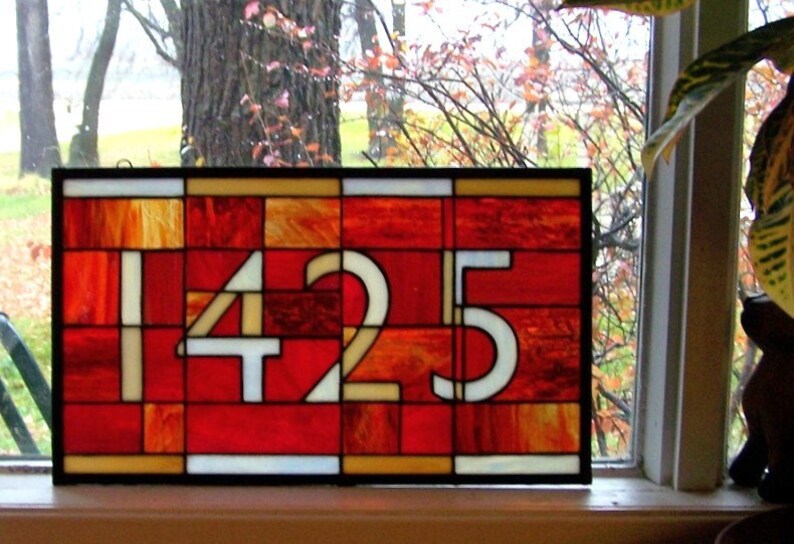 House Numbers in Stained Glass with Contemporary Font 3Digit Etsy