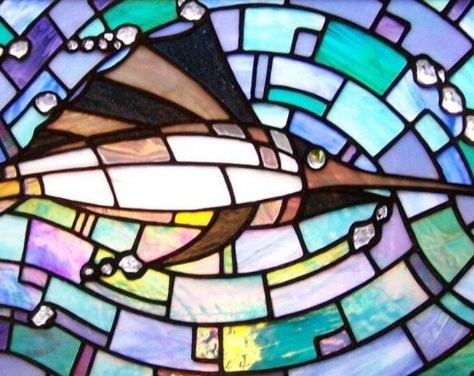 Iridescent Sailfish Stained Glass Panel Etsy