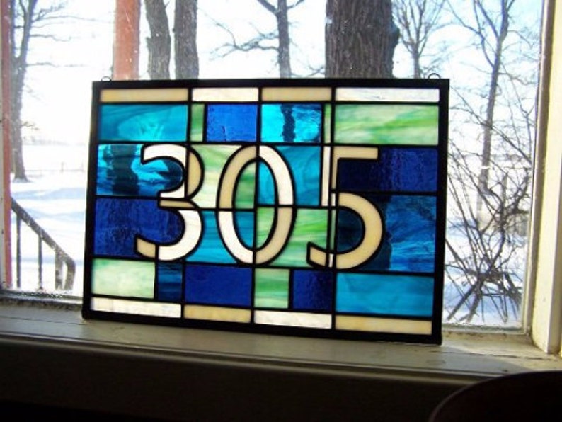 House Numbers in Stained Glass with Contemporary Font 3Digit Etsy