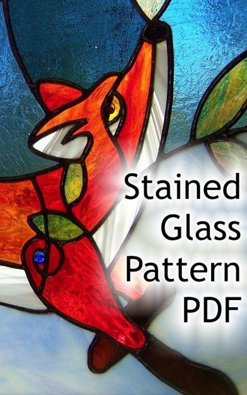 PATTERN for Red Fox in the Blueberry Patch Stained Glass approximately 30x13 image 1