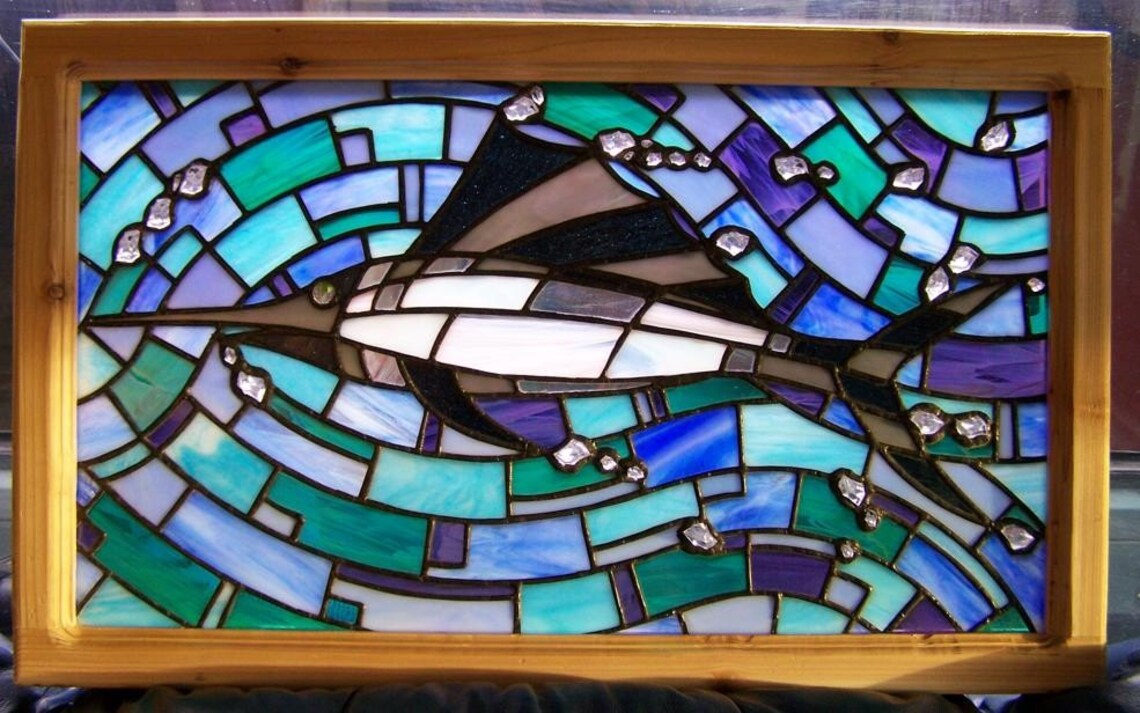 Iridescent Sailfish Stained Glass Panel Etsy
