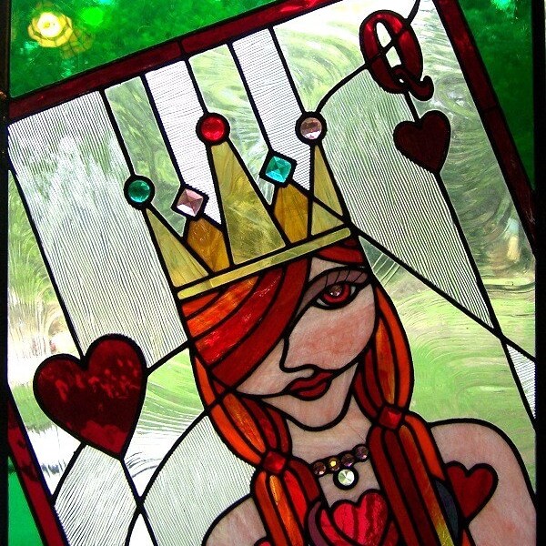 Queen of Hearts Stained Glass Panel