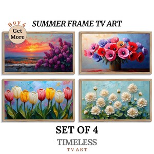 Summer Frame TV Art Set of 4, Vintage Floral TV Art, Samsung Frame TV Screensaver, Landscape Flower Art Download, Tv Wall Art Decor