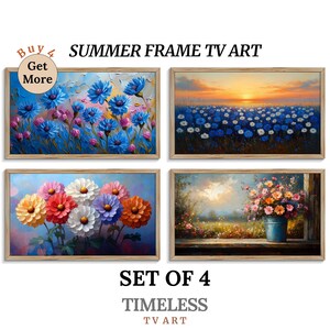 Summer Frame TV Art Set of 4, Vintage Floral TV Art, Samsung Frame TV Screensaver, Landscape Flower Art Download, Tv Wall Art Decor