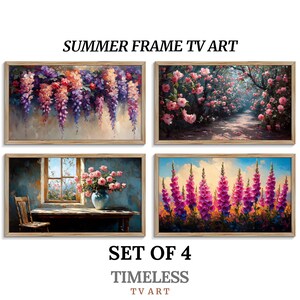 Summer Frame TV Art Set of 4, Vintage Floral TV Art, Samsung Frame TV Screensaver, Digital Flower Art Download, Tv Wall Art Decor