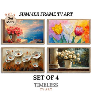 Summer Frame TV Art Set of 4, Vintage Floral TV Art, Samsung Frame TV Screensaver, Digital Flower Art Download, Tv Wall Art Decor