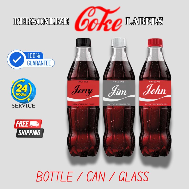 Personalized Cola Bottle Label, Custom Name Vinyl Sticker - Etsy