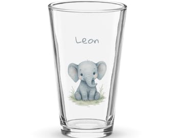 Gepersonaliseerd glas met naam en dierenmotief, kindercadeau met gewenste naam, drinkglas, glazen mok met dieren, gepersonaliseerde glazen beker
