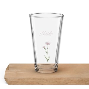 Personalized glass with name flower motif gift with desired name drinking glass glass mug with flower custom glass cup