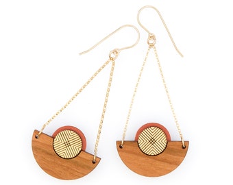 Ilsa Semi-Circle Geo Pendiente / Pendientes colgantes geométricos inspirados en Art Déco para ella