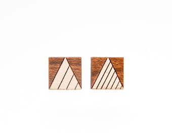 Square/Triangle Stud Earrings | Assorted Colors - Nickel-Free | Wood Post Earrings | Modern Studs | Geometric Earring