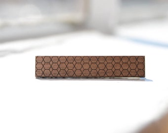 Skinny Tie Clip | Hexagonal Honeycombs | Walnut Wood | Modern Geometric Anniversary Gift for Man