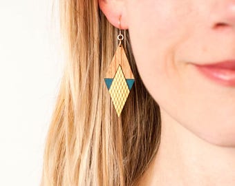 Pendientes de diamantes estilo Art Déco / Joyería geométrica minimalista moderna / Regalo de 5º aniversario