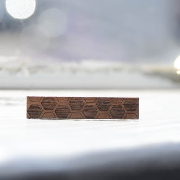 Super Skinny Tie Clip | Small Hex Etch | Solid Wood | Gift for Him, Groom, Groomsmen, Father or Anniversary