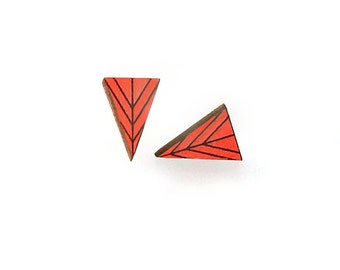 Long Triangle Wood Stud Earrings | Assorted Colors - Nickel-Free | Wood Post Earrings | Modern Studs