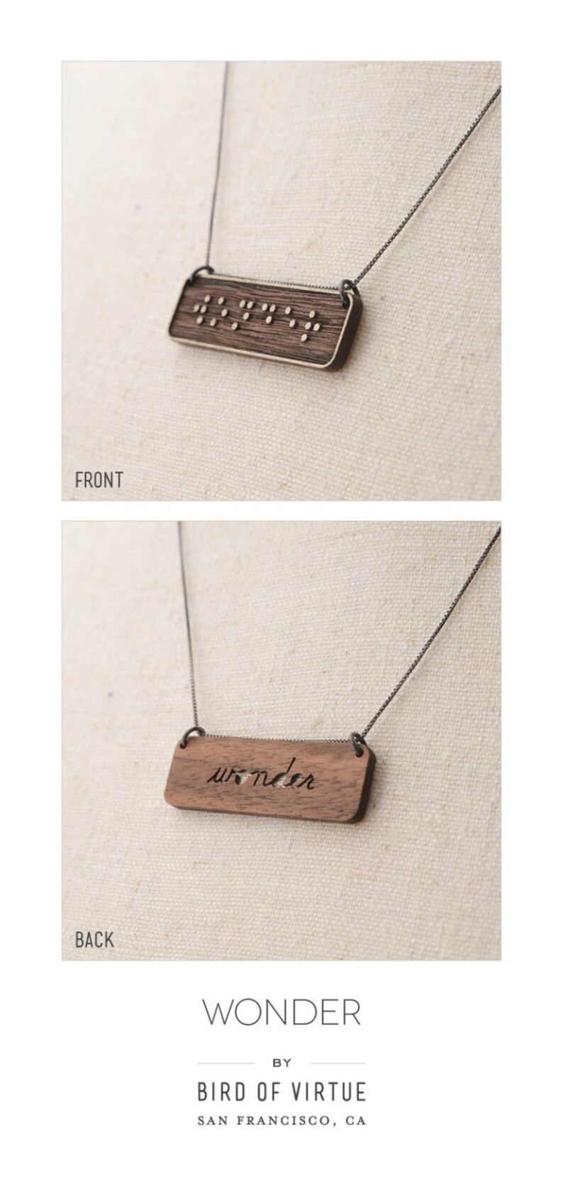 WONDER Braille Necklace : Modern / Minimalist / Message / Virtue image 2