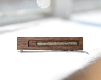 Skinny Tie Clip / Madera de nogal geométrica moderna / Plata