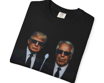 Männer in Schwarz Lustiges Donald Trump und Epstein Unisex T-Shirt, Politisches Humor T-Shirt, Grafisches T-Shirt, Statement-Shirt, Geschenk für Ihn, Vintage Stil