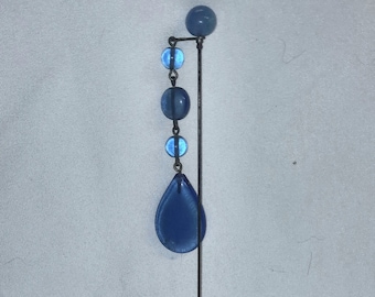 Vintage 1940s Blue Glass Hat Pin with Swivel Pendant