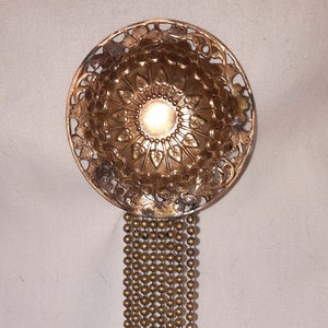 Vintage 1910s Exotic Paul Poiret Style Brass Belt Sash Buckle 26.5&quot; Long with Brass Bead Fringe