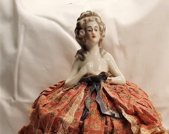 Vintage 1920s Pin Cushion Half Doll Boudoir Lamp Maria Antoinett Style