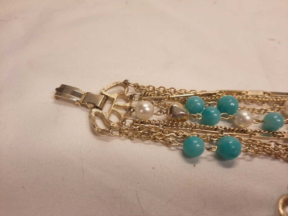 1960s Vintage Kramer Multi Chain Bracelet Turquoi… - image 2