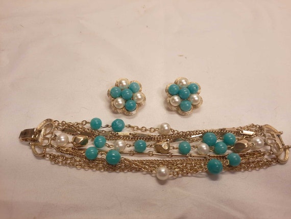 1960s Vintage Kramer Multi Chain Bracelet Turquoi… - image 4