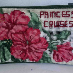 Needle Point Stitch & Zip 1984 Princess Cruises Souvenir Pouch Hibiscus
