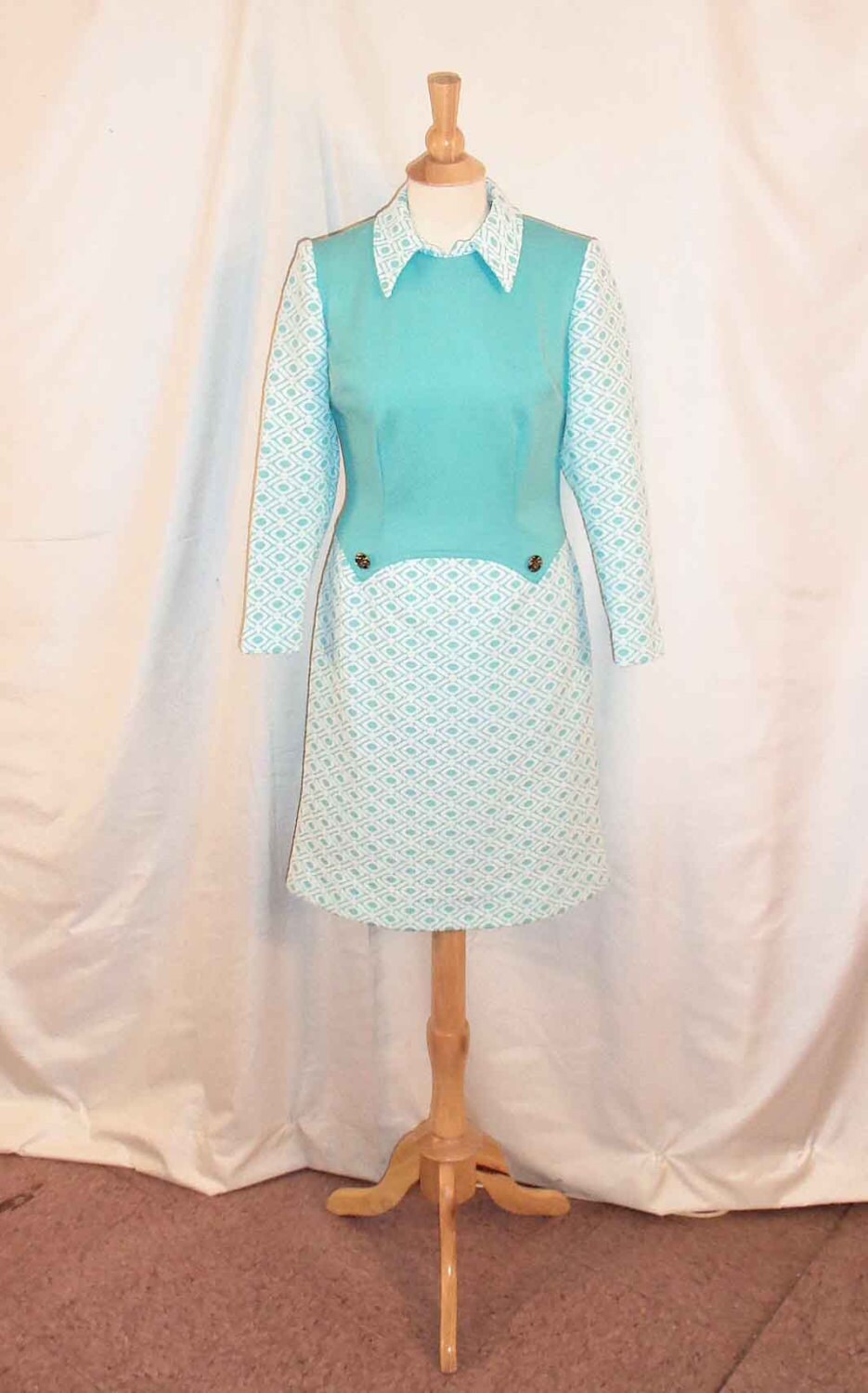 Vintage 1960s Turquoise and White Textured Polyester Print - Etsy