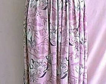 1970s Mauve and Pink Bird Collage Print Hippie Style Polyester Maxi Skirt