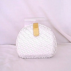 1970s White PVC  Disco Hand Clutch Shoulder Bag Hong Kong with Gold Chain Strap
